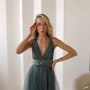 Sage green Infinity Dress Tulle, Sage green Bridesmaid Dress, Convertible Dress, Multiway Dress, Bridesmaid Dress, Sage green Wedding image 8