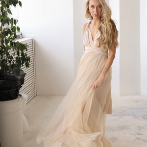 Beige Infinity Dress Tulle, Beige Bridesmaid Dress, Beige Convertible Dress, Multiway Dress, Bridesmaid Dress, Beige Wedding image 6