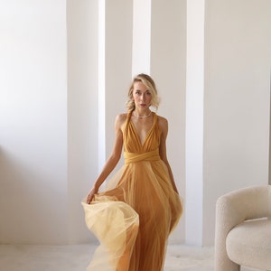 Robe Infinity jaune moutarde Tulle, Robe de demoiselle dhonneur jaune moutarde, Robe convertible, Robe Maxi, Robe Multiway, Mariage jaune moutarde image 10