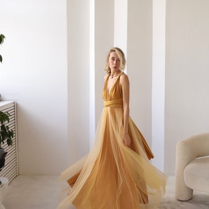 Robe Infinity jaune moutarde Tulle, Robe de demoiselle dhonneur jaune moutarde, Robe convertible, Robe Maxi, Robe Multiway, Mariage jaune moutarde image 9