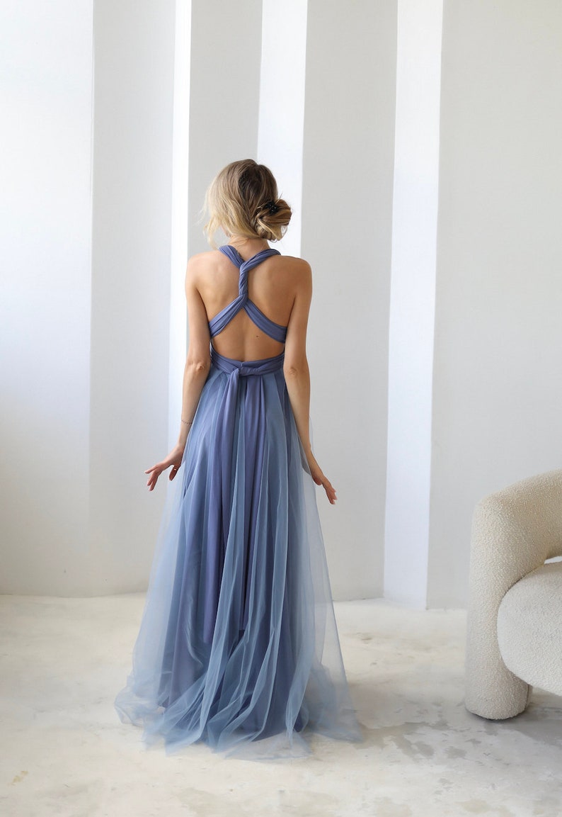 Steel Blue Infinity Dress Tulle, Steel Blue Bridesmaid Dress, Blue