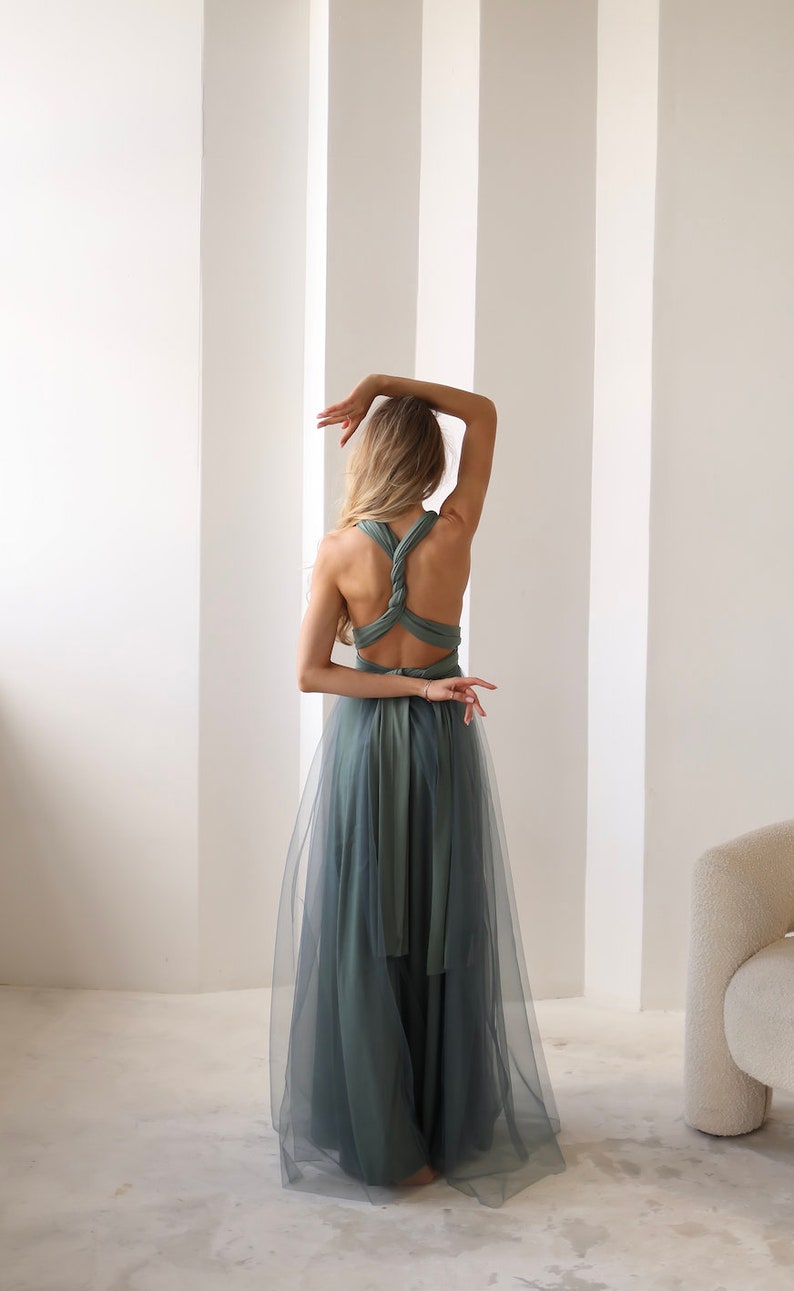 Sage green Infinity Dress Tulle, Sage green Bridesmaid Dress, Convertible Dress, Multiway Dress, Bridesmaid Dress, Sage green Wedding image 10