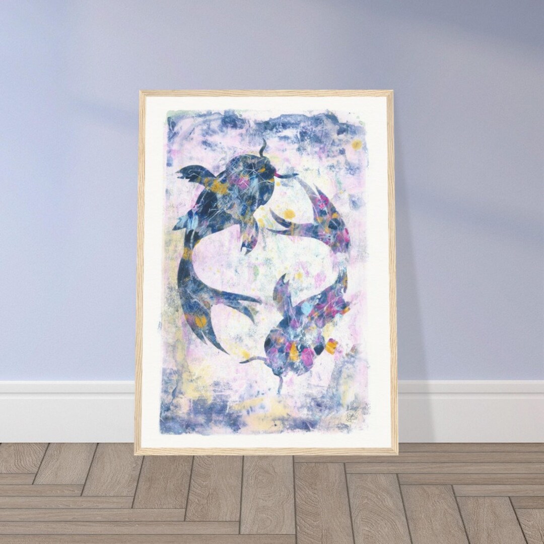 Koi Art Print Purple Monotype Art Print Poster Canvas Etsy