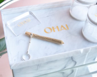 Kit de boîte de rangement en marbre – Plateau roulant, broyeur, grattoir, conteneurs de voyage – Coffret cadeau organisateur de luxe à base de plantes