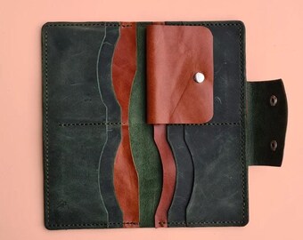 Unisex lange Brieftasche, personalisierte Brieftasche, echtes Leder handgefertigt, geräumige Brieftasche voll individuell nach Name, Wort und Farbe