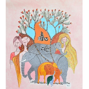 Circle of Life&quot;(I-2) Indian Folk /Gond Fusion  Art, Original Handmade canvas painting