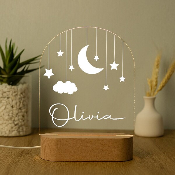 Custom Moon and Star Nightlight,Personalized Clouds Night Light with Name,Nursery Lamp,Baby Bedroom Night Light,Newborn Gift,Gifts for Baby