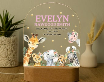 Personalised Night Light Baby Gift with Base, Cute Animals Night Lamp, Custom Name Nursery Decor Night Light, Baby Birth, Baby Shower Gift