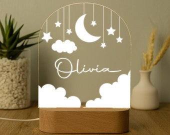 Custom Moon and Star Nightlight,Personalized Clouds Night Light with Name,Nursery Lamp,Baby Bedroom Night Light,Newborn Gift,Gifts for Baby