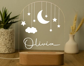 Custom Moon and Star Nightlight,Personalized Clouds Night Light with Name,Nursery Lamp,Baby Bedroom Night Light,Newborn Gift,Gifts for Baby