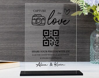 Capture el código QR de amor, letreros de fotos de boda, comparta el amor, letreros de códigos QR de boda, letrero de mesa de boda, tarjeta fotográfica de boda minimalista