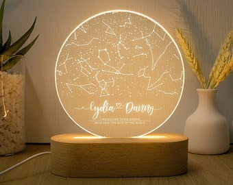 Custom star map by date, Star map night light, Personalized constellation map, Night sky by date, Engagement gift for him and her
