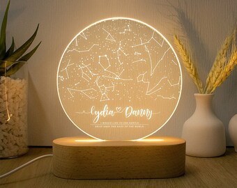 Luce notturna personalizzata con mappa stellare per coppia, regalo di anniversario, luce notturna con mappa celeste, luce notturna con stella del cielo, regalo per lei, regalo per la festa della mamma