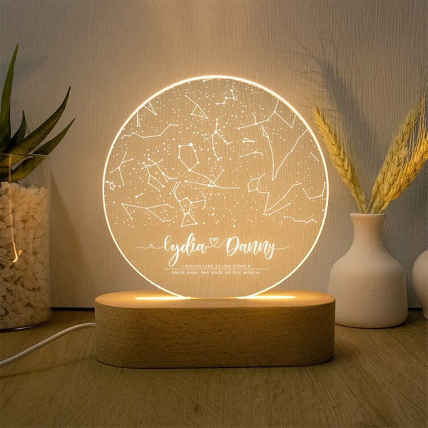 Luz nocturna de mapa de estrellas personalizada para pareja, regalo de aniversario, luz nocturna de mapa celestial, luz nocturna de estrella del cielo, regalo para ella, regalo del día de la madre