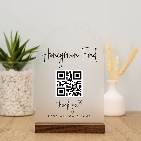 Honeymoon Fund QR-Code Schild, Hochzeit Honeymoon Fund Schild, Venmo QR-Code Hochzeitsschild, modernes Hochzeit Acrylschild, Hochzeitsschild