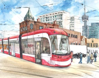 City Landscape Wall Art Print | Riding the Streetcar in Toronto | Decor Digital Download -