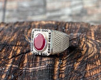 Natural Red Ruby Stone Ring, Personalized Men&#39;s Genuine Ruby Ring, Handmade Silver Ring, Gift for Him, Men Ruby Ring, Gift for Her