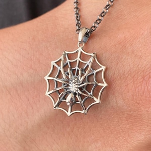 Sterling Silver Spider with Web Necklace, Spider Web Pendant, Silver Halloween Spider Pendant, Gift for Him, Gift for Her, Halloween Jewelry