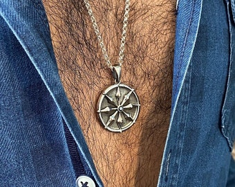 V1 Handmade Silver Buddhist Eightfold Path Symbol, Wheel of Dharma Silver Necklace, Dharmachakra Necklace, Personalized Dharma Wheel Pendant