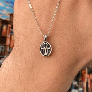 Sterling Silver Ankh Necklace, Minimalist Pendant, Handmade Egyptian Jewelry, Unisex Religious Symbol, Unique Gift for Him Her