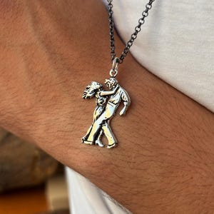 Sterling Zilveren Dansend Paar Ketting, Gepersonaliseerde Handgemaakte Geoxideerde Tango Dans Hanger, Ballroom Romantische Sieraden