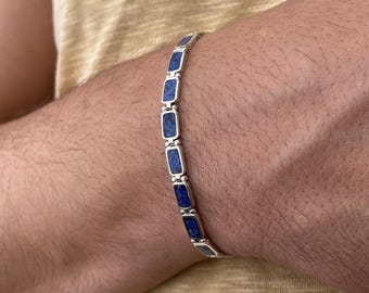 Bracciale in Lapis Lazuli in Argento Fatto a Mano, Gioielli Personalizzati, Bracciale Boho a Catena, Maglia in Argento Regolabile
