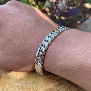 Handcrafted Sterling Silver Cuban Curb Bracelet – Heavy Chunky Biker Chain, Unique Statement Men’s Silver Jewelry