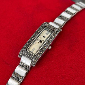 Reloj De Nácar En Plata De Ley, Esfera Rectangular, Reloj De Pulsera Vintage Art Déco Para Mujer