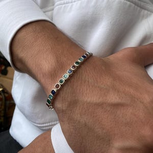 Sterling Silver Multi Stone Inlay Bracelet, Adjustable Boho Gemstone Chain Design