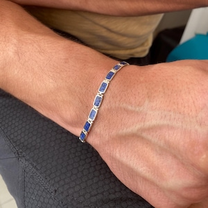 Handgemaakte Zilveren Lapis Lazuli Armband, Gepersonaliseerde Sieraden, Boho Schakelarmband, Verstelbare Zilveren Schakel, Tijdloos Ontwerp
