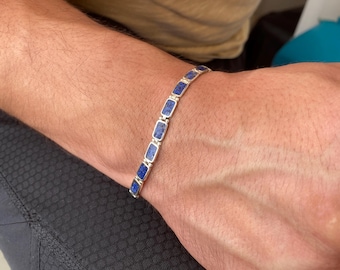 Bracciale in Lapis Lazuli in Argento Fatto a Mano, Gioielli Personalizzati, Bracciale Boho a Catena, Maglia in Argento Regolabile