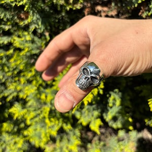 Sterling Silber Totenkopf Ring, Polierter Gothic Biker Statement Ring, Schwerer Herren Schmuck