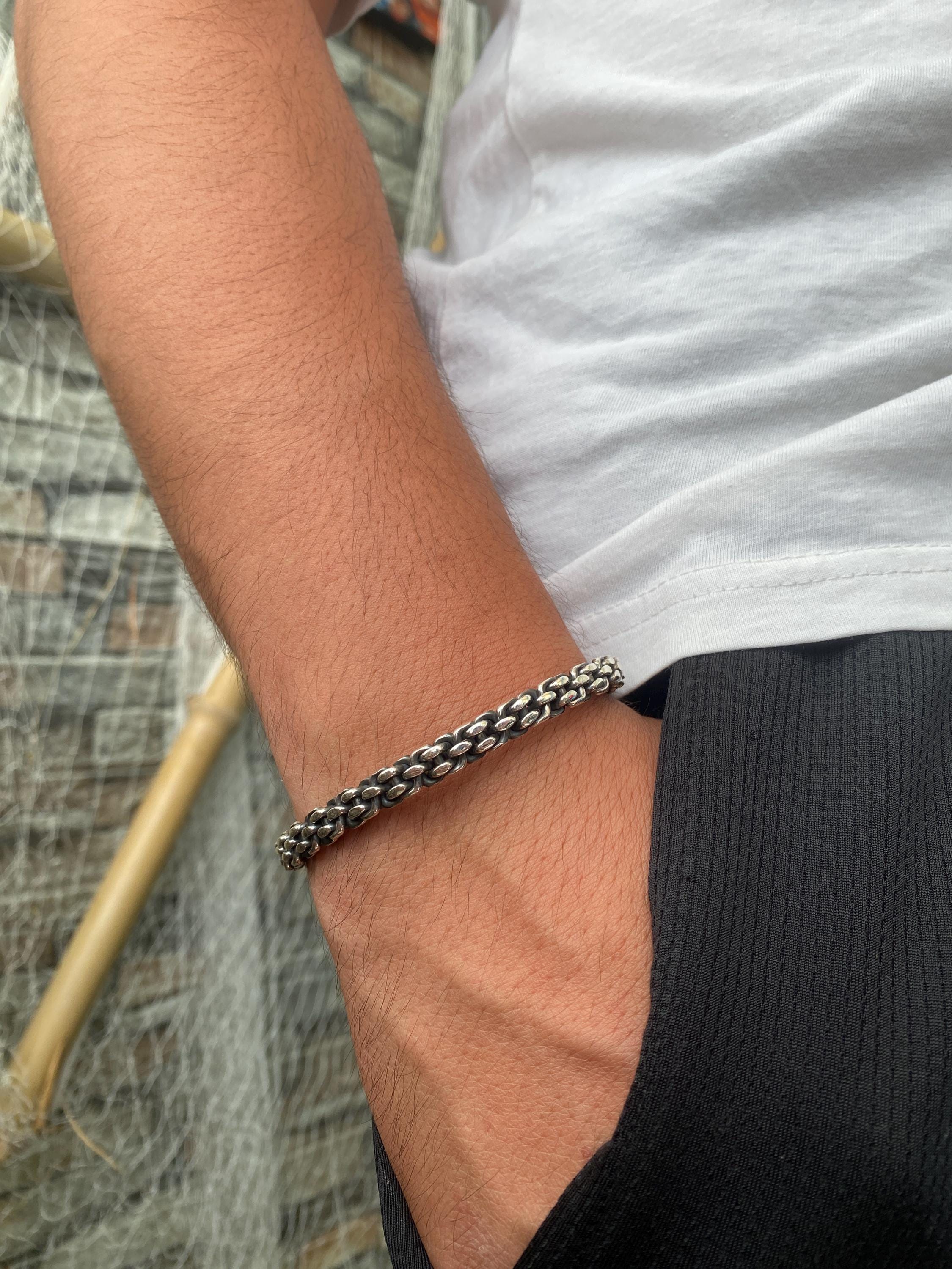Sterling Silver Byzantine Bracelet for Men, Woven Chain Cuff