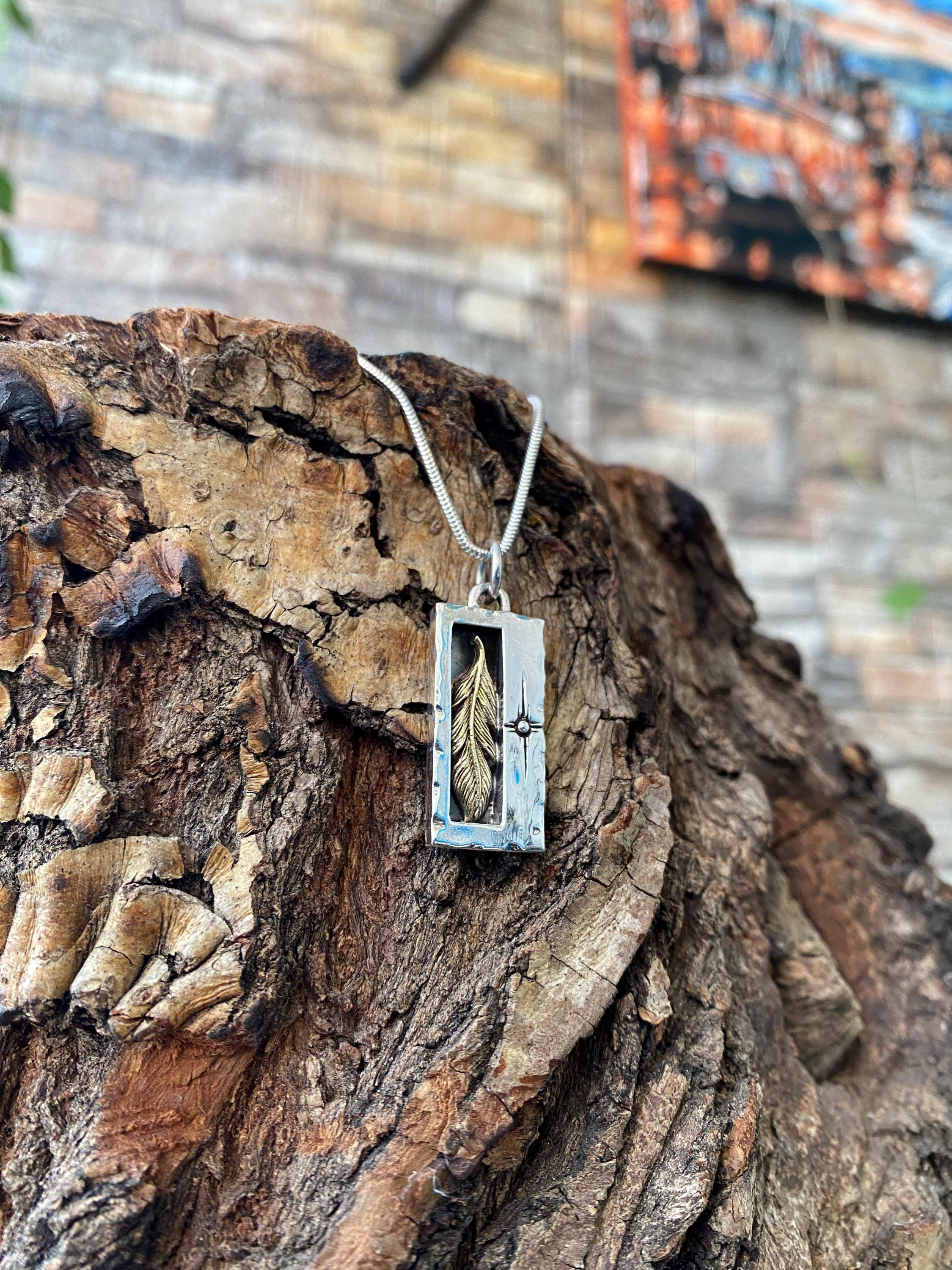 Sterling Silver Men's NorthStar with Feather Pendant, Boho Feather Necklace, Men Silver Necklace, Birthday Gifts, Gift for Her, Gift for Him