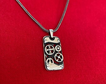 Sterling Silver Men&#39;s Mechanical Clock Pendant, Steam Punk Gear Wheel, Necklace for Men, Gift for Christmas, Boyfriend Gift, Gift for Him