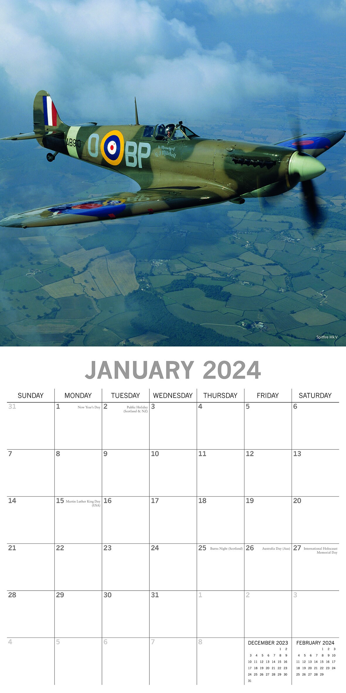 Calendar 2024 Fighter Plane spitfire Sg Etsy