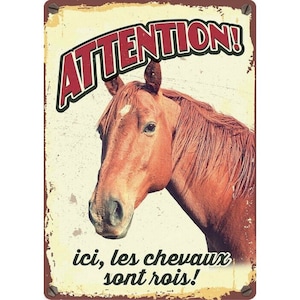 House entrance plaque Attention here the horses are the kings | Metal | decoration horse riding collection