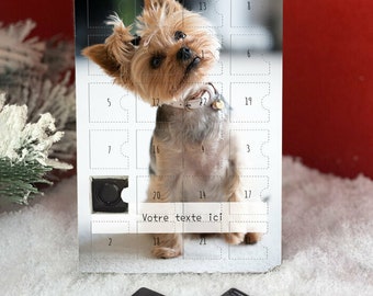 Calendrier de l'avent Yorkshire Terrier personnalisé avec votre message l Avec des chocolats fins à l'effigie du chien Terre Neuve cadeau