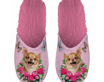 Slipper Slipper With the Image of the Chihuahua Pink Background