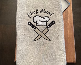 Personalized Chef Dish Towel - Personalized Chef Tea Towel - Personalized Embroidered Kitchen Towel - Personalized Terry Towel