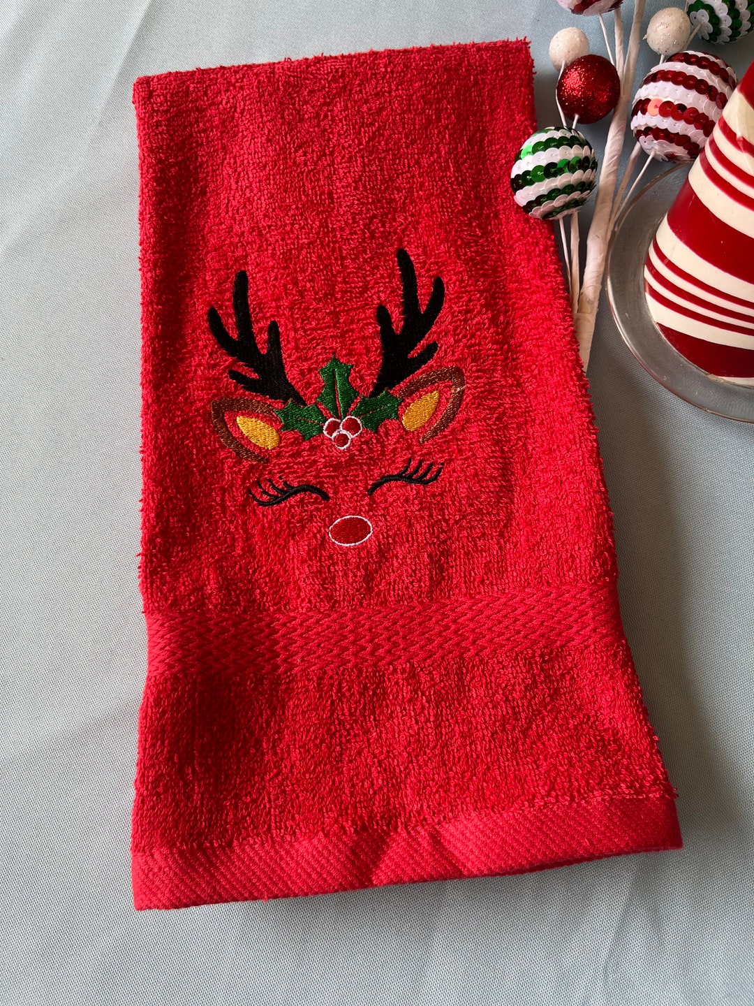 Christmas Reindeer Hand Towel Christmas Reindeer Towel Etsy