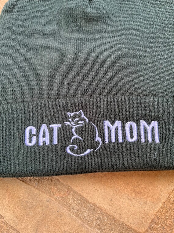 Embroidered Cat Mom Hat - Cat Dad Beanie - Cat Mom Knit Hat  display picture 1