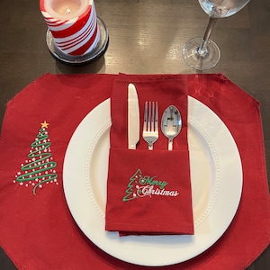 Christmas Tree Placemat & Napkin - Christmas Tree Cloth Placemat - Christmas Placemat Set of 4, 6, or 8 - Personalized Christmas Placemat