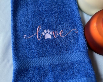 Love and Paw Towel - Dog Print Hand Towel - Personalized Dog Name Towel - Dog Lovers Towel - Paw Print Towel - Love Pet Towel