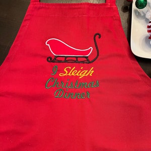 Personalized Christmas Apron - I Sleigh Christmas Apron - Adjustable Christmas Apron - Christmas Dinner Apron - Christmas Adjustable Apron