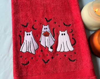 Cat Ghost Towel - Halloween Cat Towel - Ghost Bath Towel - Halloween Bath Towel - Spooky Cat Towel - Halloween Towel Set - Cat Bath Towel