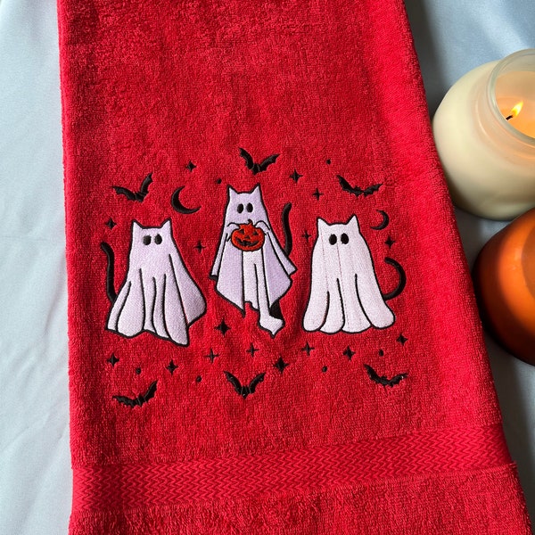 Cat Ghost Towel - Halloween Cat Towel - Ghost Bath Towel - Halloween Bath Towel - Spooky Cat Towel - Halloween Towel Set - Cat Bath Towel