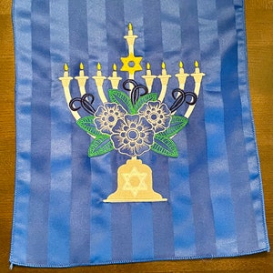 Hanukkah Table Runner - Menorah Table Runner - Floral Menorah Table Runner - Jewish Holiday Table Runner - Chanukkah Table Decoration