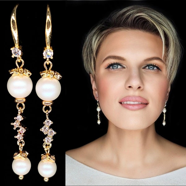 Minimalistische Perle moderne Braut Zick-Zack irisierende Ohrringe, Klasse Hochzeit Perle ruhigen Luxus Stil Trendy elegante stilvolle ästhetische Ohrringe