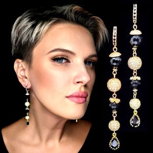 Lange Gold schwarze Kristall Teardrop baumeln Ohrringe, Statement Art-Deco-Zirkonia Tropfen, wunderliche Charme Kostüm Schmuck maximalist Geschenk